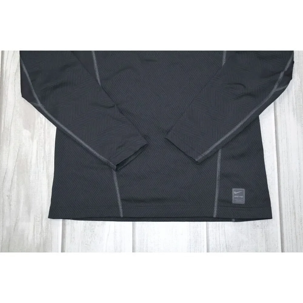 Nike Pro Dri Fit Fitted Men's Long Sleeve Shirt Size Medium Black/Green